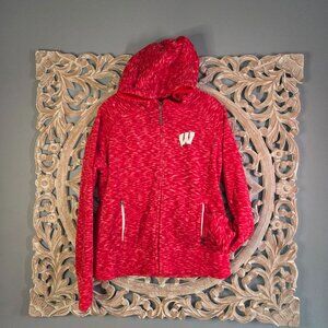 WI Wisconsin Badgers Red Hooded Zip up fleece Size Large
